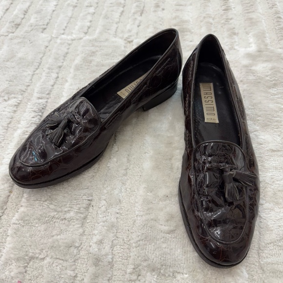 Vintage Massimo Brown Patent Leather Loafers Size 8 - Made in Italy - Picture 1 of 5